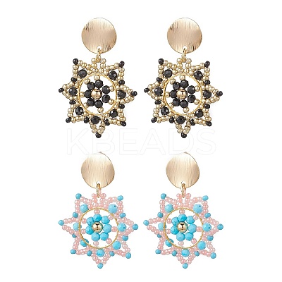 Handmade Glass Seed Beads Flower Dangle Stud Earrings EJEW-MZ00570-1