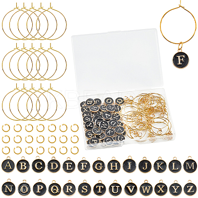 DIY Initial Letter A~Z Alphabet Brass Enamel Wine Glass Charm Rings Making Kits DIY-SC0024-59A-1