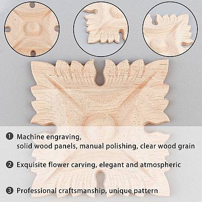 Natural Solid Wood Carved Onlay Applique Craft WOOD-WH0101-55-1