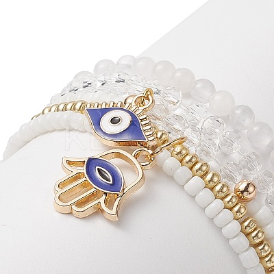 4Pcs 4 Style Natural White Jade & Glass Beaded Stretch Bracelets Set BJEW-JB09227-1