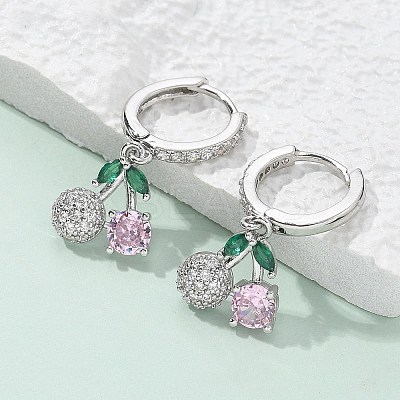 Brass Micro Pave Cubic Zirconia Hoop Earrings EJEW-R016-15P-1