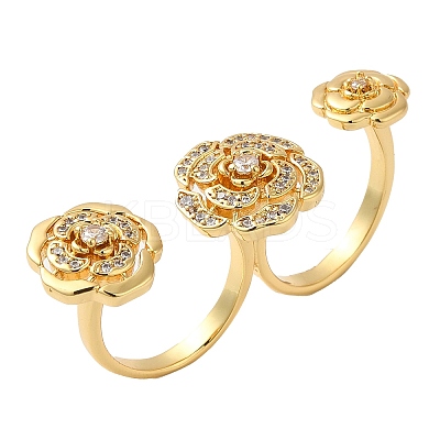 Brass Double Finger Rings RJEW-Q778-56G-1