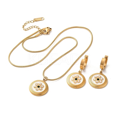 Ion Plating(IP) Flower Golden 304 Stainless Steel Enamel Jewelry Set SJEW-H306-07G-01-1