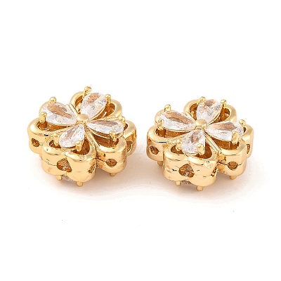 Brass Micro Pave Clear Cubic Zirconia Beads KK-S389-21G-1