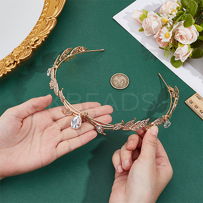 Alloy Rhinestone Teardrop Hair Bands AJEW-WH0434-53G-1