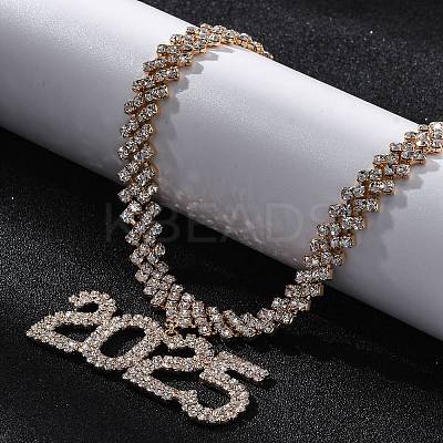 Brass Full Crystal Rhinestone 2025 Pendant Necklaces for Women NJEW-Q005-01G-1