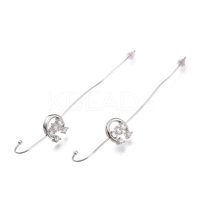 Brass Micro Pave Clear Cubic Zirconia Ear Wrap Crawler Hook Earrings EJEW-O097-01P-1