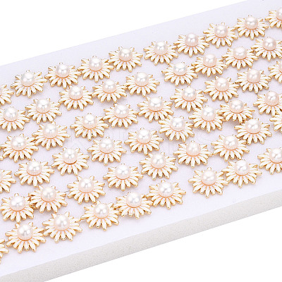 Daisy Flower Natural Pearl Stud Earrings with Enamel PEAR-N020-07G-1