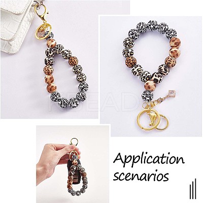 60 Pcs 15mm Silicone Beads Loose Silicone Beads Kit Leopard Print Silicone Beads for Keychain Making Bracelet Necklace JX309A-1