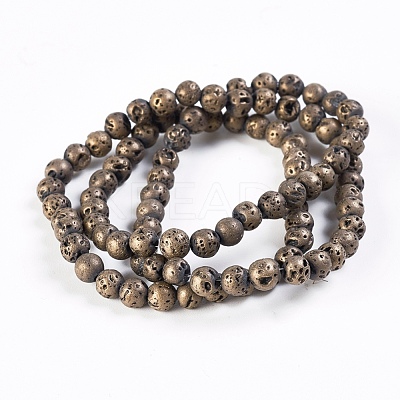 PVD Vacuum Plating Electroplated Natural Lava Rock Bead Strands G-P363-A-1