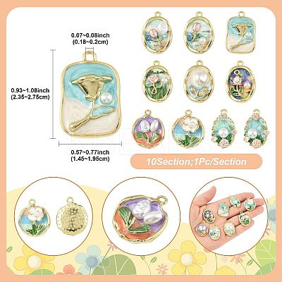 10Pcs 10 Styles Light Gold Tone Alloy Enamel Pendants ENAM-FS0003-82-1