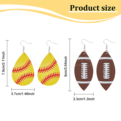 8 Pairs 8 Style PU Imitation Leather Teardrop with Sport Theme Pattern Dangle Earrings EJEW-AN0001-79-1