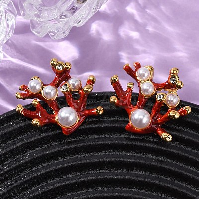 304 Stainless Steel Enamel Coral Shape Stud Earrings EJEW-L304-11G-1