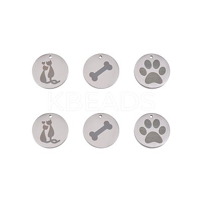 6Pcs 3 Styles 304 Stainless Steel Pet Pendants FIND-SZ0001-007P-1