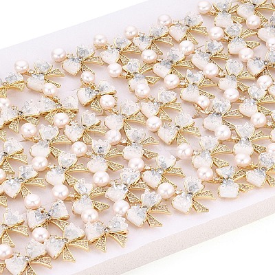 Bowknot Brass Micro Pave Clear Cubic Zirconia Dangle Stud Earrings PEAR-N017-07C-1