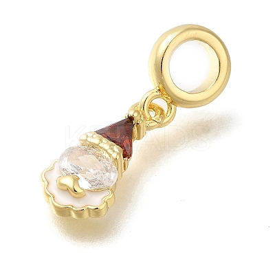 Rack Plating Brass Red & Clear Cubic Zirconia European Dangle Charms with Enamel KK-Z086-27G-1