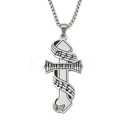 201 Stainless Steel Enamel Electronic Piano Cross Pendant Box Chain Necklaces NJEW-M076-01P-02-1
