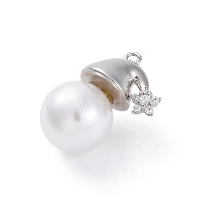 Rack Plating Brass with Cubic Zirconia Pendants and ABS Imitation Pearls Pendants KK-Q010-09P-1