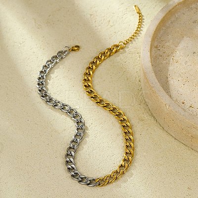 Two Tone 304 Stainless Steel Cuban Link Chain Necklaces NJEW-D303-02GP-1