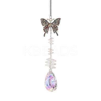 Crystal and Alloy Rhinestones Steel Wire Pendant Decorations HJEW-R050-01RGP-1