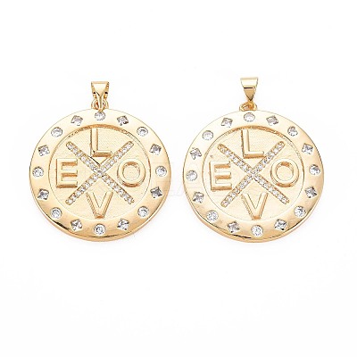 Brass Micro Pave Clear Cubic Zirconia Pendants KK-S364-111-1