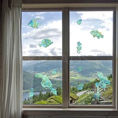 6PCS 2 Styles PVC Stickers Dazzling Color Window Stickers 3D Laser Fish And Mermaid Static Glass Window Stickers JX833A-1