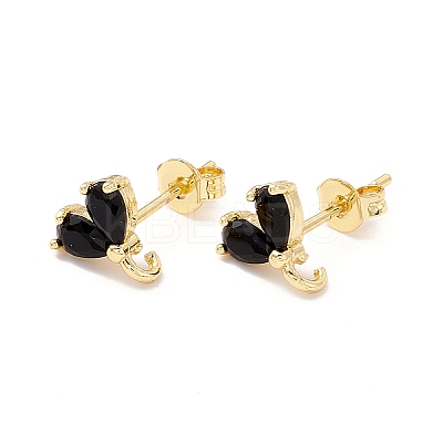 Rack Plating Brass Cubic Zirconia Stud Earrings Findings LS-MAK-I684-10G-02-RS-1
