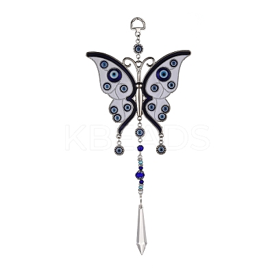 Alloy Butterfly Turkish Blue Evil Eye Pendant Decoration HJEW-M002-11AS-1