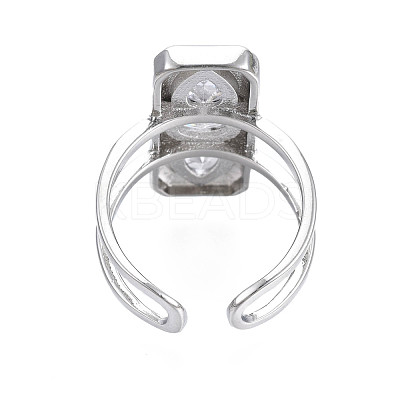Cubic Zirconia Rectangle Open Cuff Ring RJEW-N037-015-01P-1