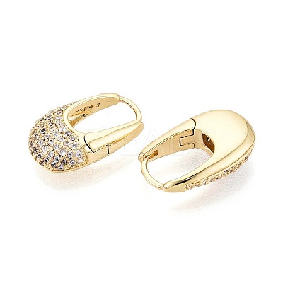 Brass Micro Pave Clear Cubic Zirconia Oval Hoop Earrings EJEW-K267-17G-1