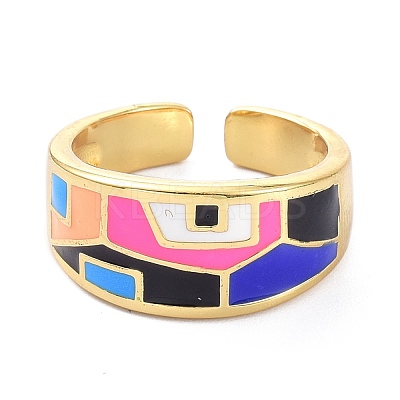 Enamel Geometric Pattern Wide Band Ring for Teen Girl Women KK-C224-06G-1