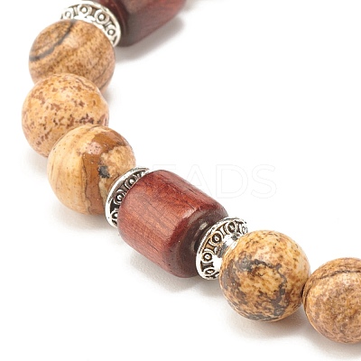 Natural Picture Jasper Beaded Stretch Bracelet for Women or Men BJEW-JB07732-02-1