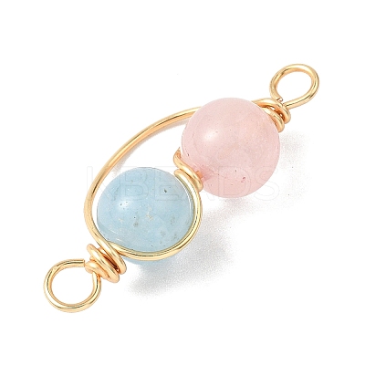 3Pcs 3 Styles Copper Wire Wrapped Natural Rose Quartz & Quartz & Lapis Lazuli & Amethyst Round Beded Links Connector Charms PALLOY-JF04678-1