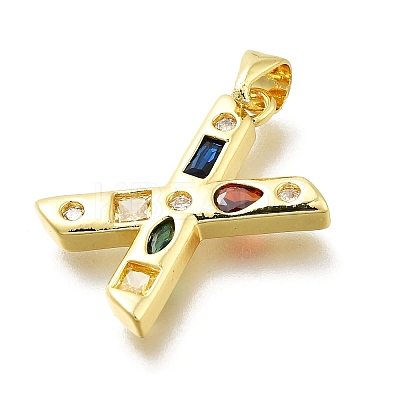 Brass Micro Pave Clear Cubic Zirconia Pendants KK-G521-01G-X-01-1