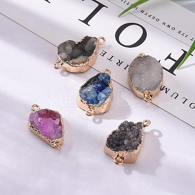 Golden Plated Dyed Natural Druzy Agate Links connectors with Iron Findings G-R275-276-1