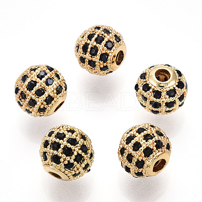 Rack Plating Brass Cubic Zirconia Beads ZIRC-S001-8mm-B-M-1
