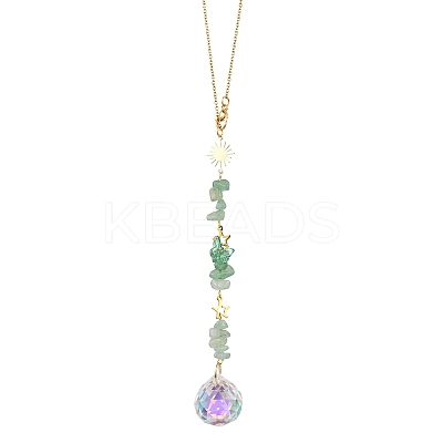 Round Glass & Natural Green Aventurine Chips Hanging Suncatchers HJEW-JM04209-01-1