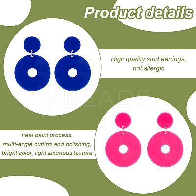 6 Pairs 6 Colors Acrylic Donut Dangle Stud Earrings with Steel Iron Pins for Women EJEW-AN0004-38-1