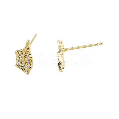 Clear Cubic Zirconia Maple Leaf Stud Earrings EJEW-G322-26G-1