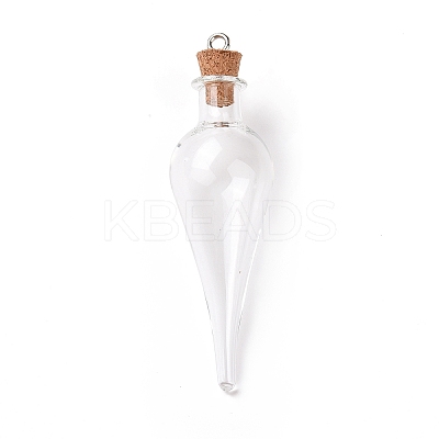 Teardrop Glass Cork Bottle Big Pendants LS-AJEW-A041-01C-1
