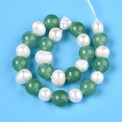 Dyed Natural White Jade Round & Natural Cultured Freshwater Pearl Grooved Potato Beads Strands PEAR-N019-02-1