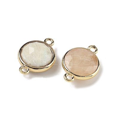 Brass Pave Natural Moonstone Faceted Flat Round Connector Charms G-U028-04G-13-1
