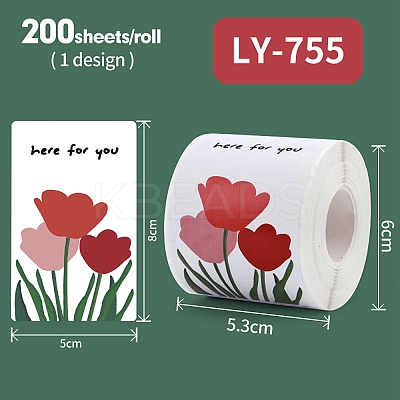 200Pcs Rectangle with Flower Here for You Theme Paper Self-Adhesive Stickers AJEW-S084-02C-1