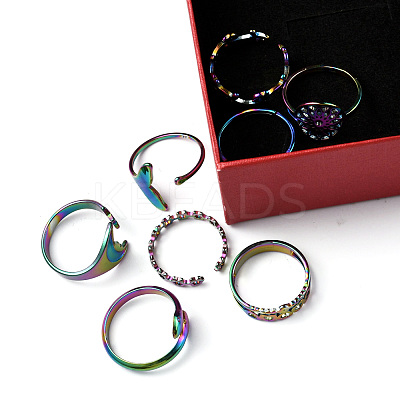 8Pcs 8 Style Heart & Infinity & Whale Tail & Snake 304 & 201 Stainless Steel Cuff Rings Set for Women RJEW-FS0001-04-1