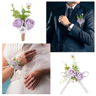 4Pcs 2 Style Artificial Sunflower Wrist Corsage & Brooch AJEW-HY0001-34B-1