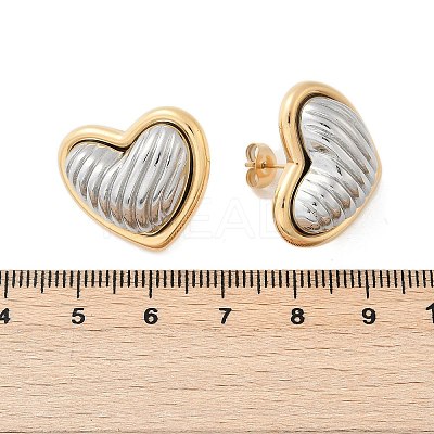 304 Stainless Steel Two Tone Heart Stud Earrings EJEW-M073-09PG-01-1
