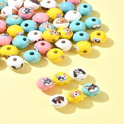 50Pcs 10 Colors Wood European Beads WOOD-FS0001-26-1