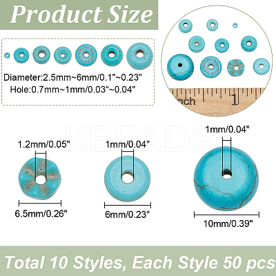 500Pcs 10 Style Synthetic Turquoise Dyed Beads Strands G-AR0005-76-1