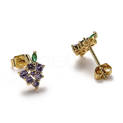 Brass Micro Pave Cubic Zirconia Stud Earrings X-EJEW-H123-01G-1