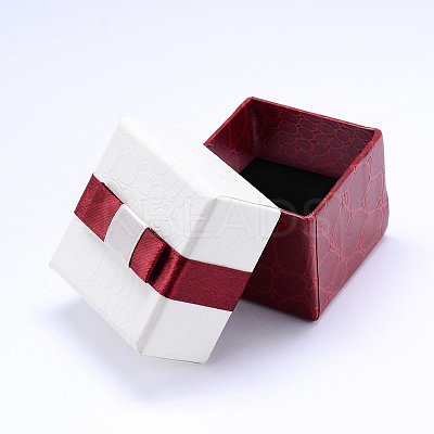 Rectangle Cardboard Ring Boxes with Black Velvet inside & Bowknot CBOX-N006-02-1